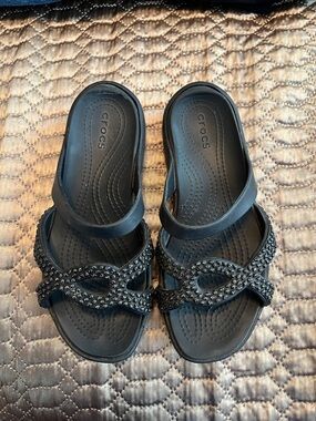CROCS Black Embellished Women's Slide Sandals